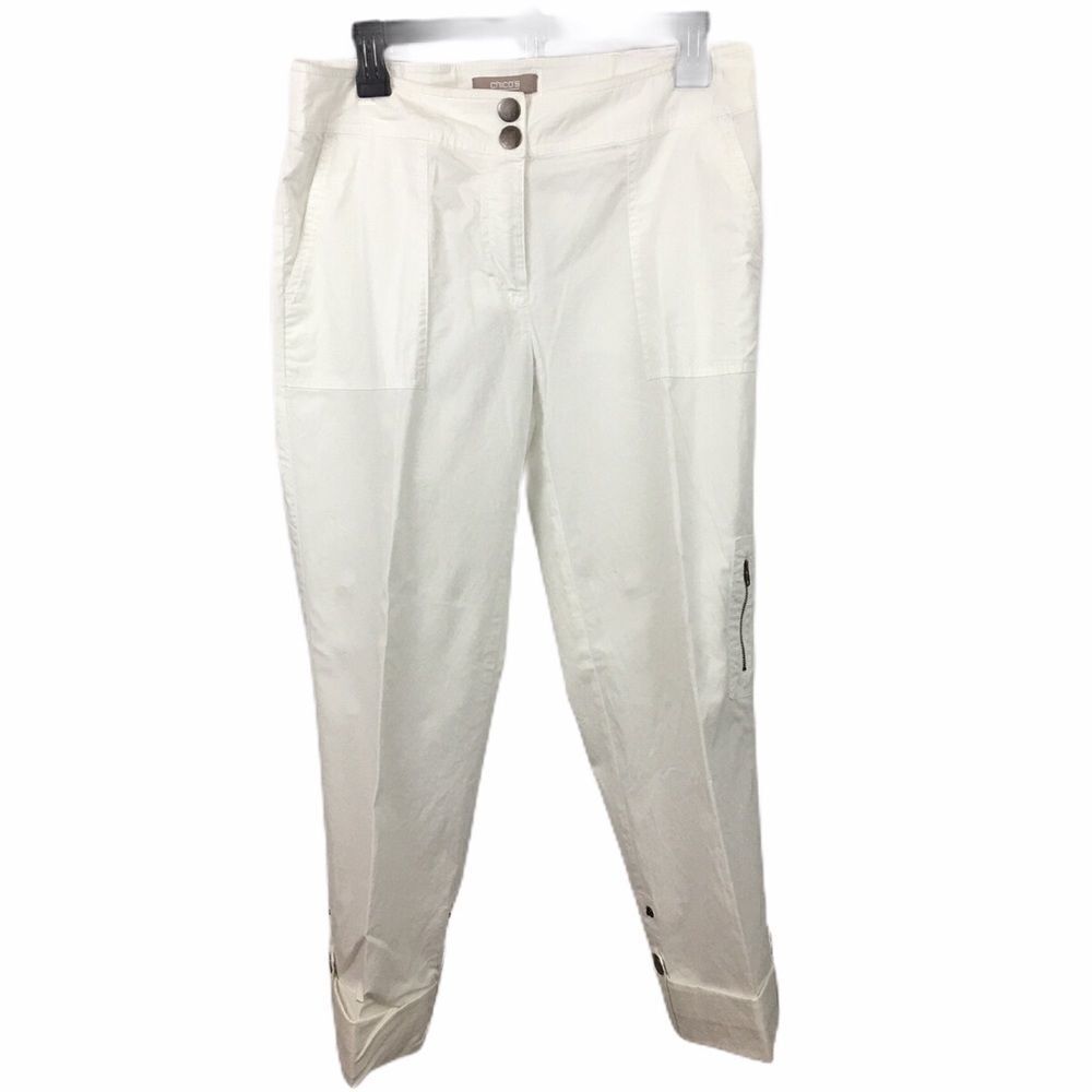 Chico’s white roll up zipper crop pants